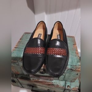 Bally Flavier Made In Italy Black With Brown Woven Loafers, Size 8 M